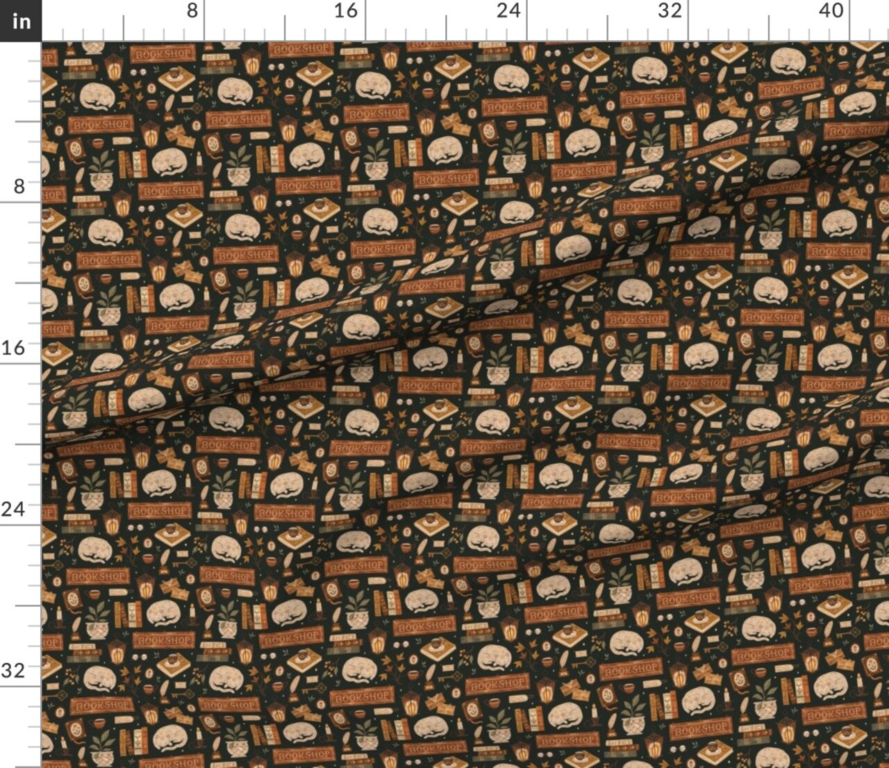 Various Fabrics by the Yard or Fat Quarter Books Cats Bookshop Cozy Vintage Leaves Fall Reading Academia Autumnal Custom Printed Fabric by Spoonflower